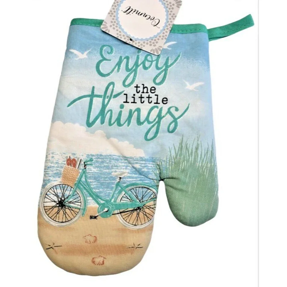 Bike Kitchen Oven Mitts Set of 2 Enjoy The Little Things Summer Beach Bicycle